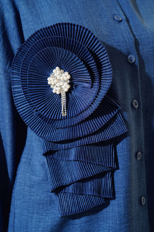 Pleated Swirled Shirt Indigo