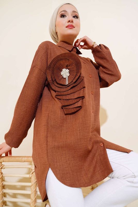 Pleated Swirled Shirt Coffee