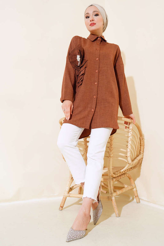 Pleated Swirled Shirt Coffee