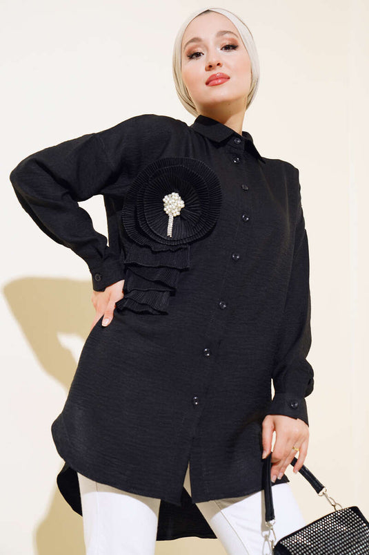Pleated Swirled Shirt Black