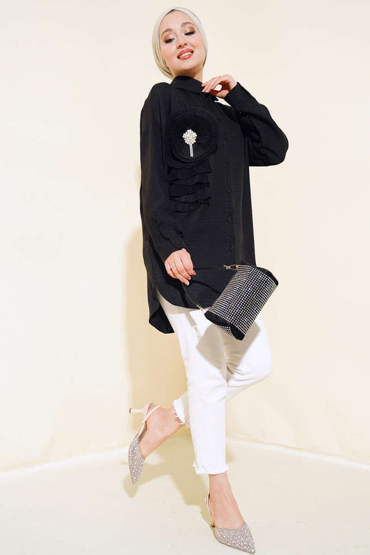 Pleated Swirled Shirt Black