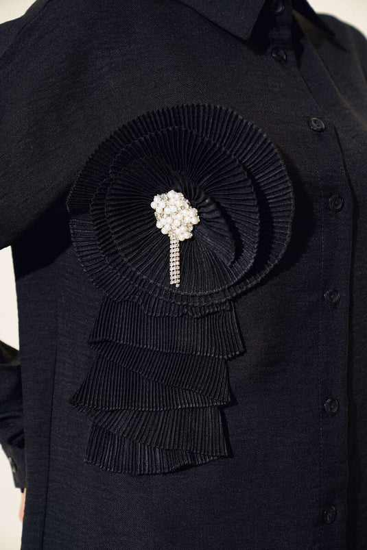 Pleated Swirled Shirt Black