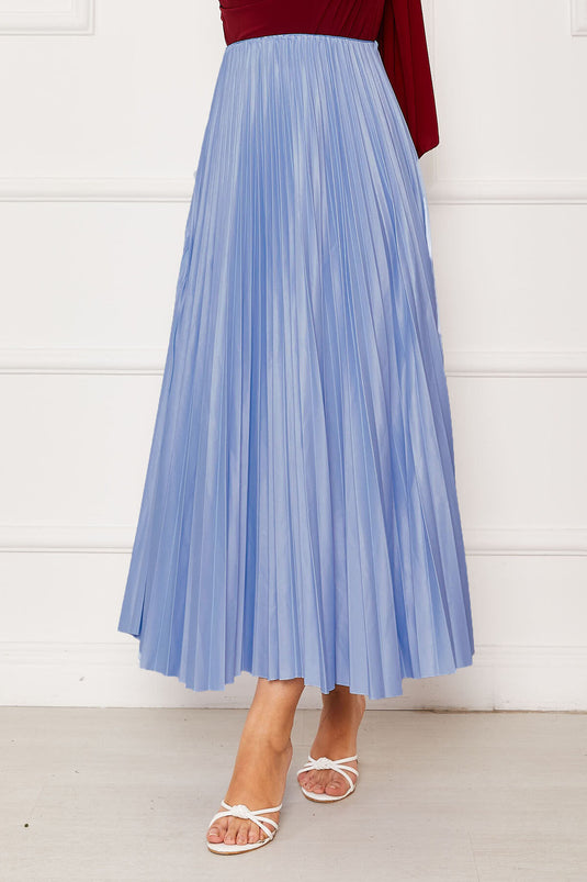 Jupe plissée à taille élastique bleu clair