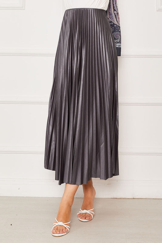 Jupe plissée à taille élastique anthracite