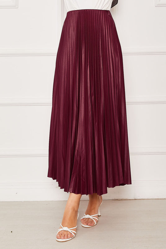 Jupe plissée à taille élastique bordeaux
