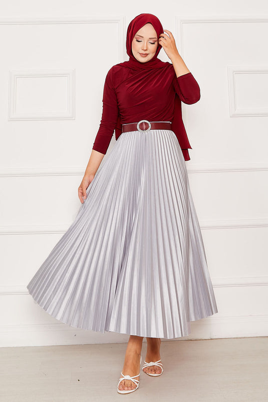 Plissierter Rock mit elastischer Taille in Grau