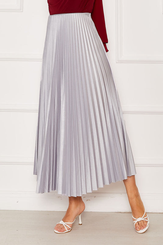 Piliseli Beli Lastikli Etek Gri