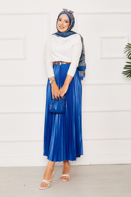 Jupe plissée à taille élastique bleue