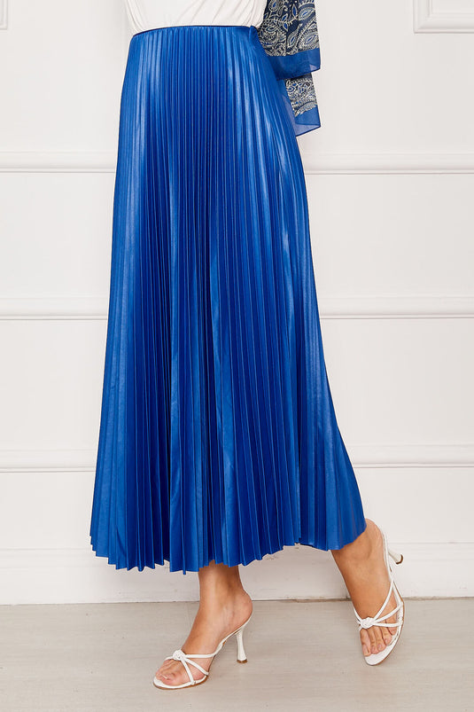Jupe plissée à taille élastique bleue