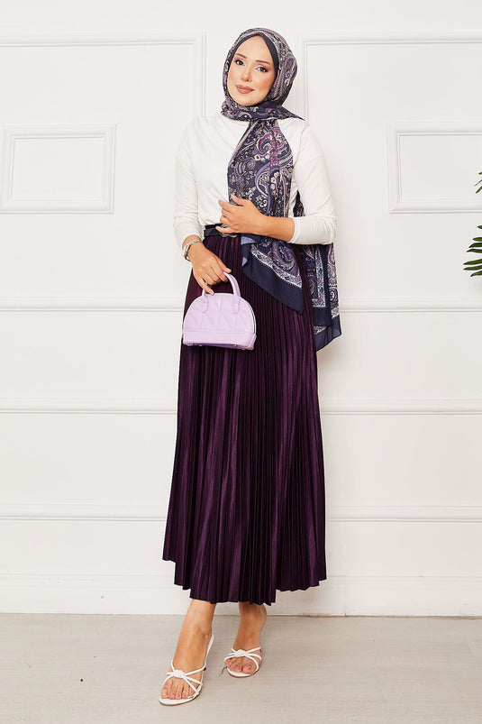 Jupe plissée à taille élastique violette