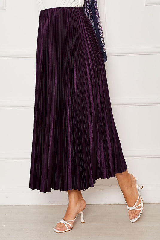Jupe plissée à taille élastique violette