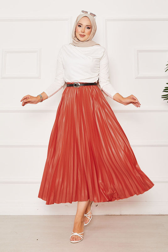 Jupe plissée à taille élastique, motif fleur de grenade