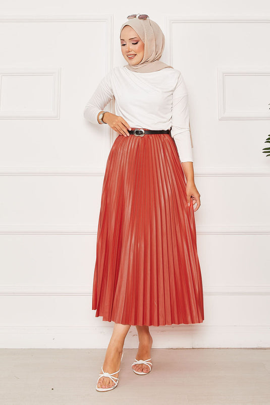 Jupe plissée à taille élastique, motif fleur de grenade