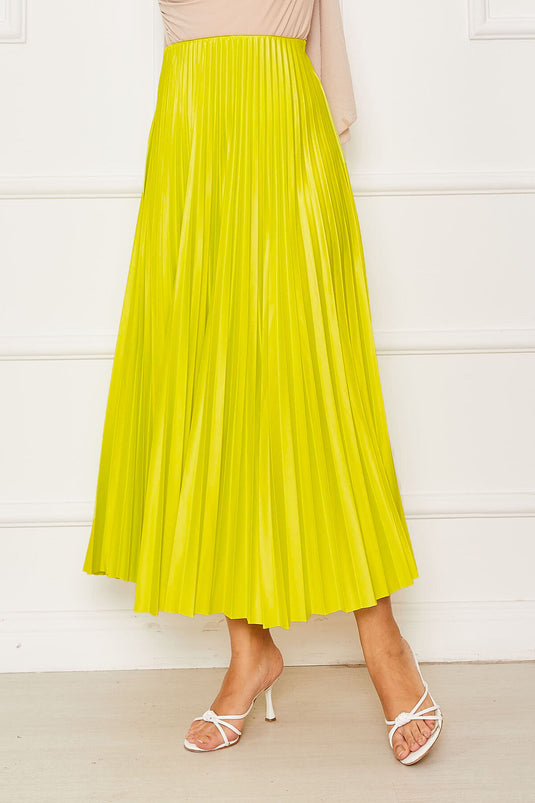 Jupe plissée à taille élastique jaune fluo