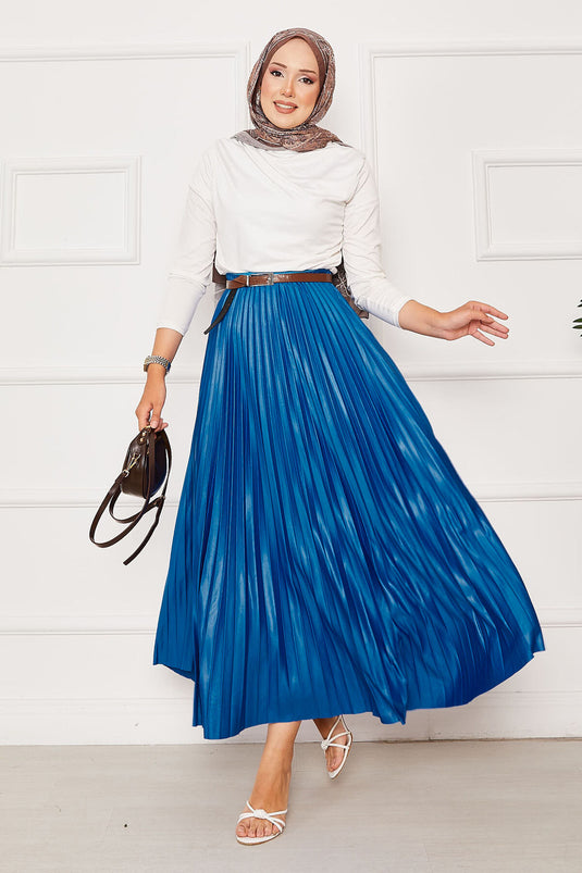 Piliseli Beli Lastikli Etek Parlament Mavisi