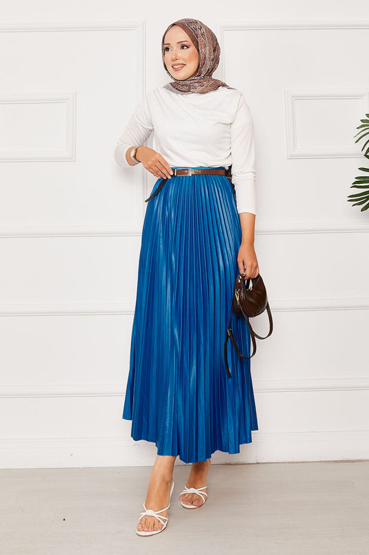 Jupe plissée à taille élastique bleu Parlement