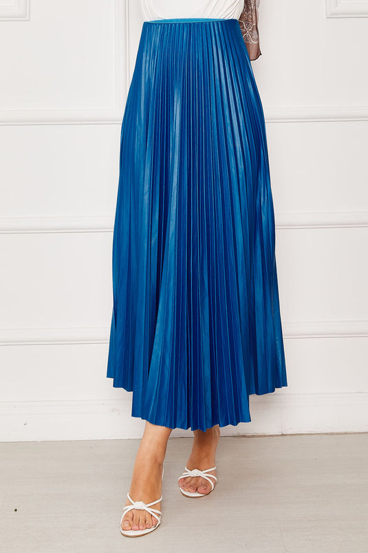 Jupe plissée à taille élastique bleu Parlement