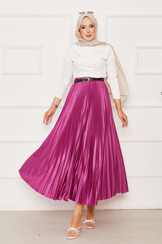 Jupe plissée à taille élastique rose