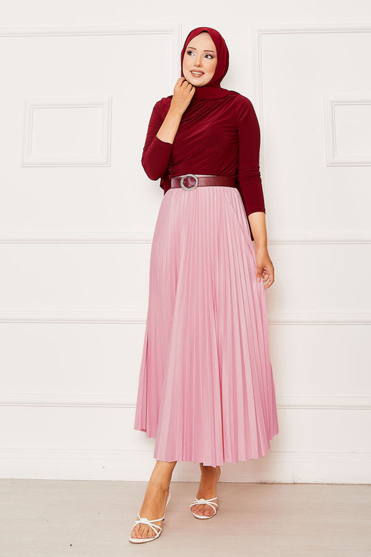 Jupe plissée à taille élastique Poudre