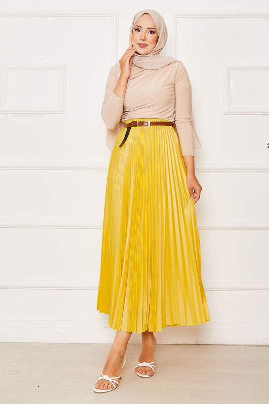 Jupe plissée à taille élastique jaune
