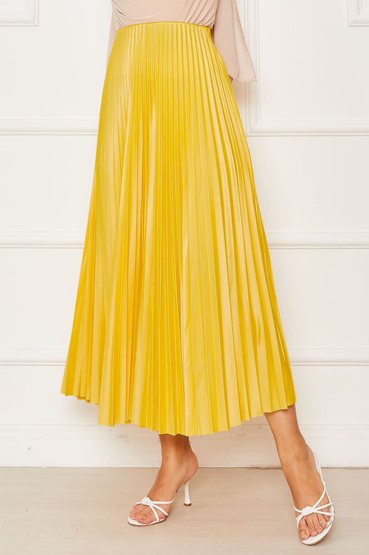 Jupe plissée à taille élastique jaune