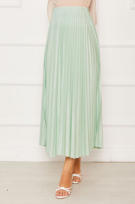 Jupe plissée à taille élastique, vert d'eau