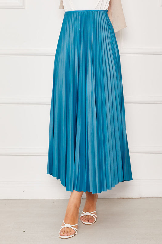 Jupe plissée à taille élastique turquoise