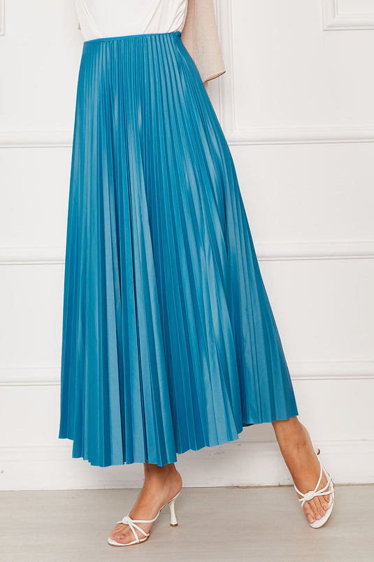 Jupe plissée à taille élastique turquoise