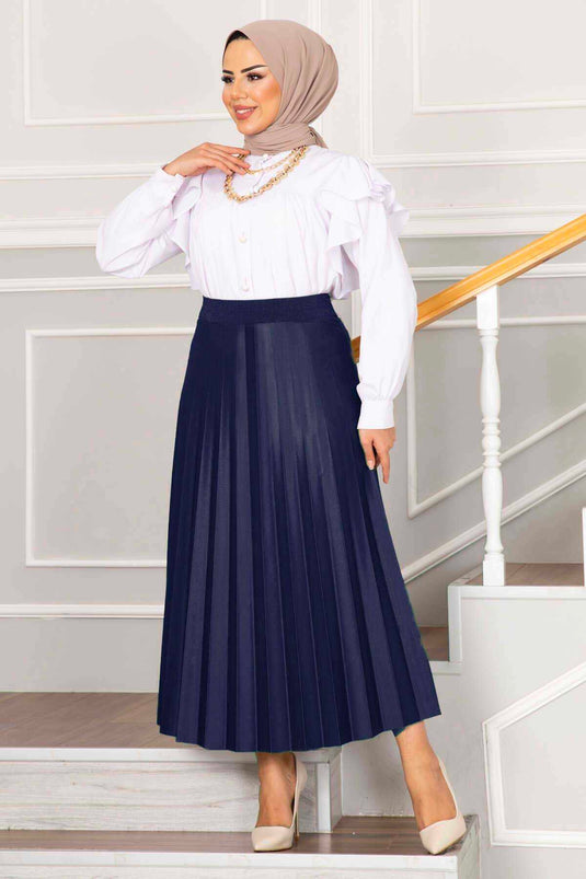 Plisseret hijab-nederdel med elastisk talje Marineblå