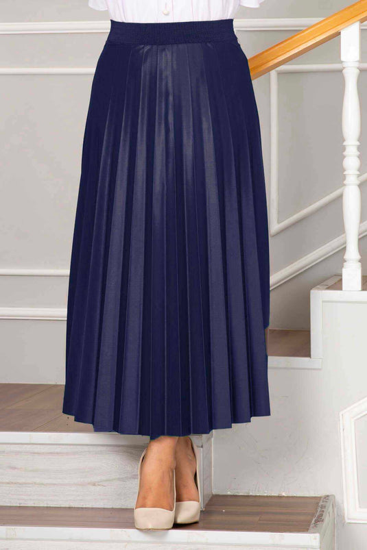 Jupe Hijab Plissée à Taille Élastique Bleu Marine