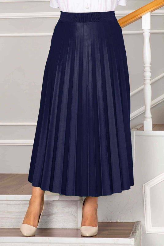 Jupe Hijab Plissée à Taille Élastique Bleu Marine