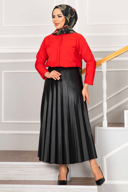Gonna Hijab a pieghe con elastico in vita Nera