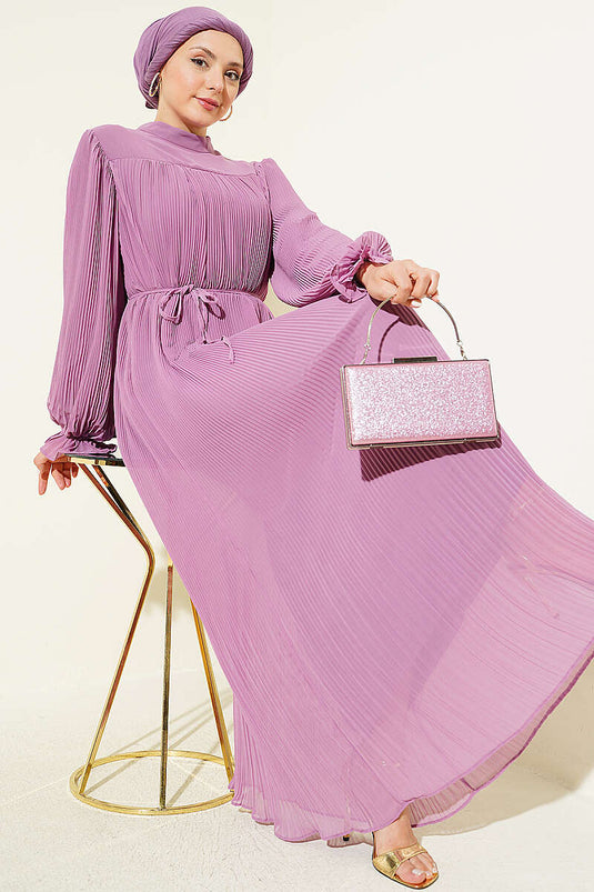 Robe de soirée plissée à cordon lilas