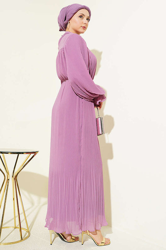 Robe de soirée plissée à cordon lilas
