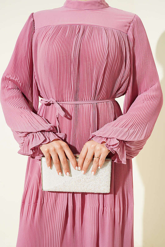 Robe de soirée plissée à cordon en poudre