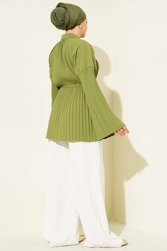 Chemise plissée à ceinture cordon vert avocat