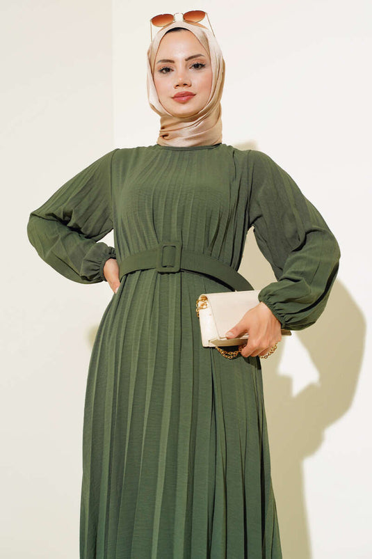 Robe plissée à ceinture Ayrobin Kaki