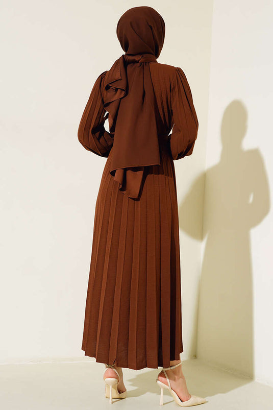 Pleated Belted Ayrobin Dress Coffee