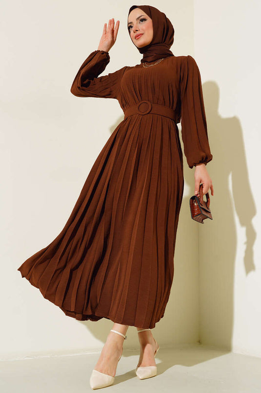 Gathered Waistband Aerobic Dress Brown