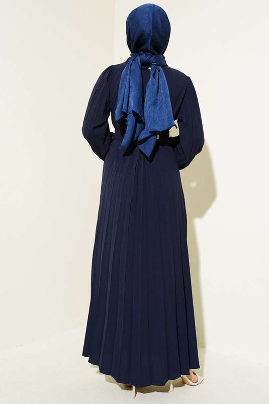 Plissiertes, tailliertes Ayrobin-Kleid, marineblau