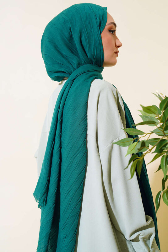 Plissierter Baumwollschal Smaragdgrün