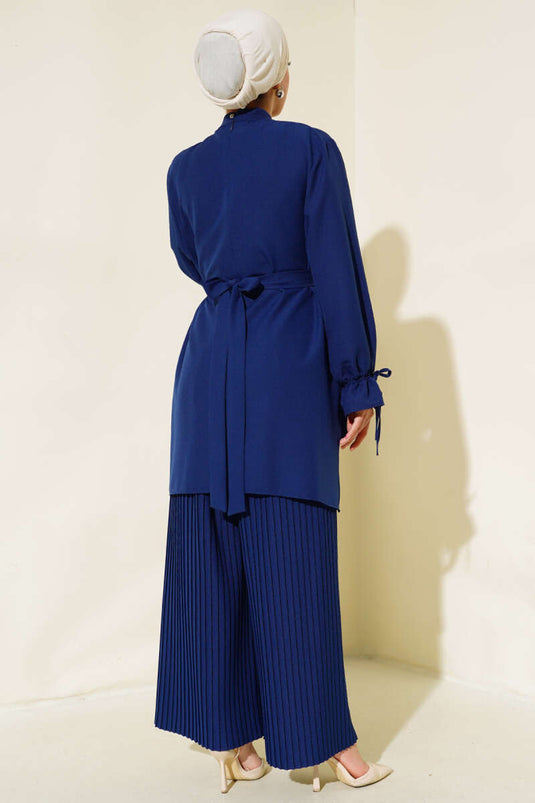Piliseli Pantolonlu İkili Takım Lacivert