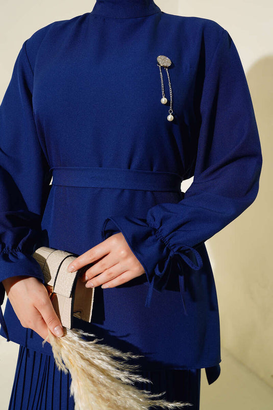 Piliseli Pantolonlu İkili Takım Lacivert