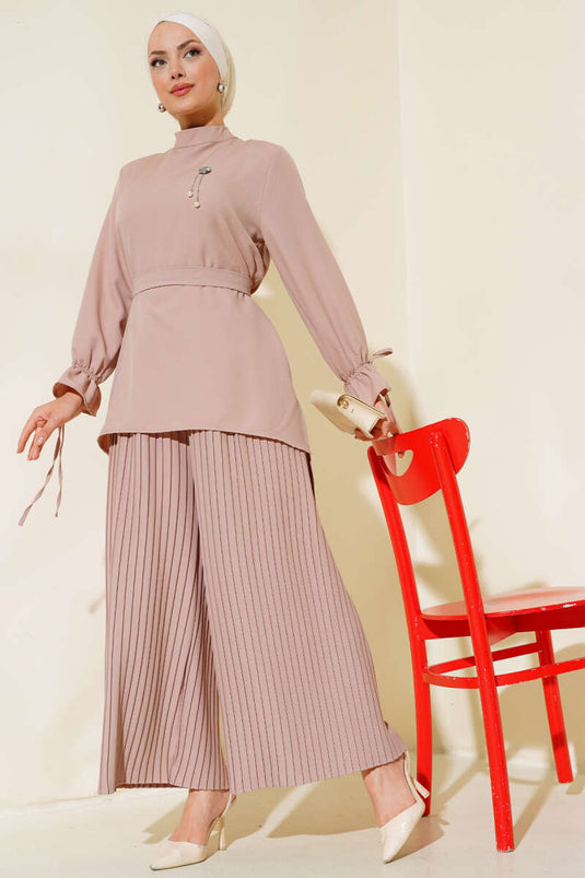 Pleated Pantsuit in Mink