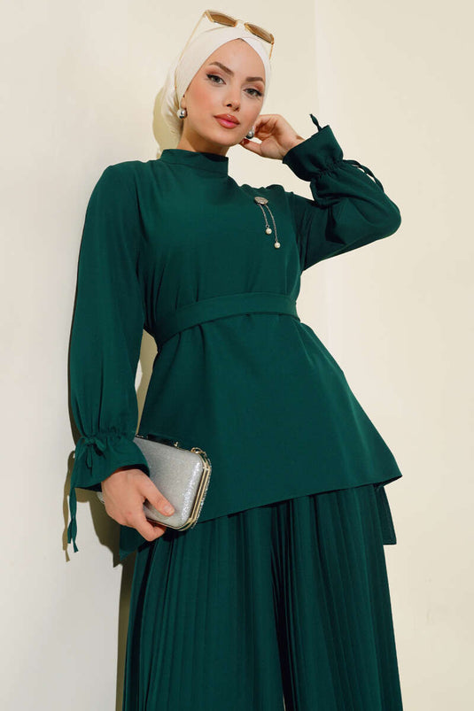 Pleated Pantsuit Emerald