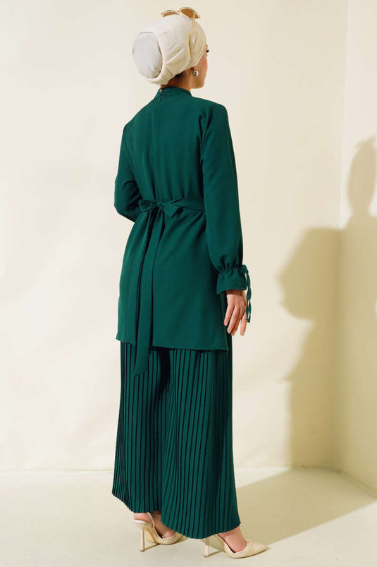 Piliseli Pantolonlu İkili Takım Zümrüt