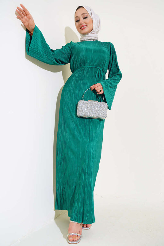 Robe Brillante Plissée Vert
