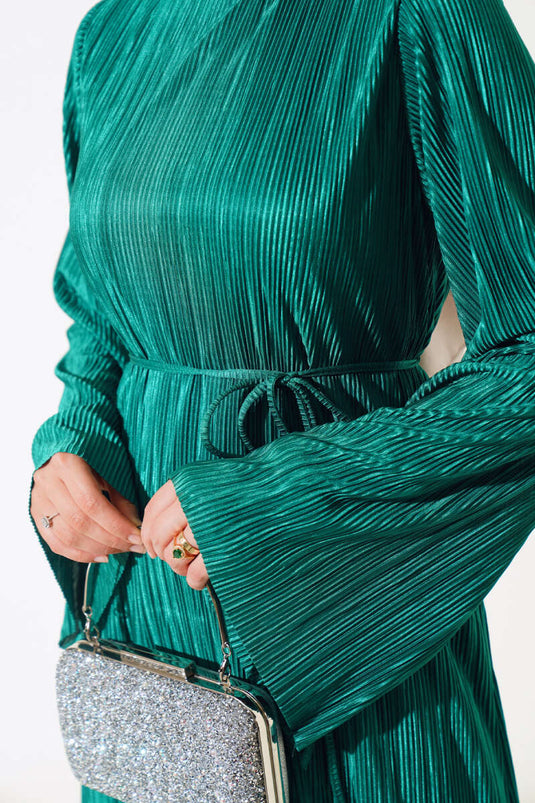 Robe Brillante Plissée Vert