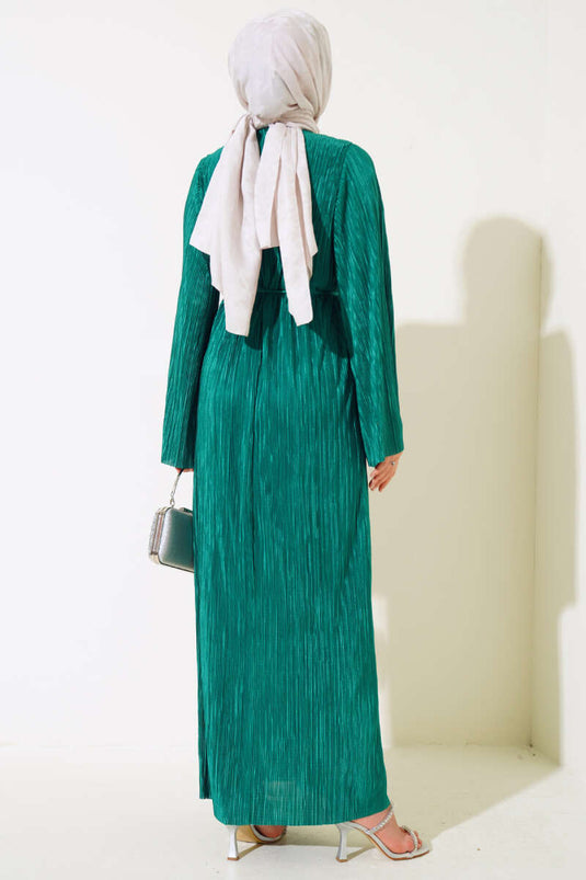 Robe Brillante Plissée Vert