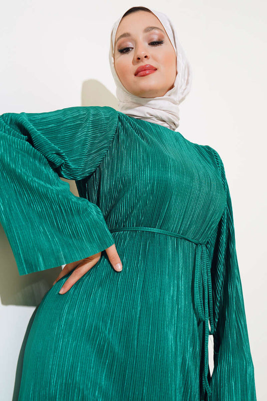 Robe Brillante Plissée Vert